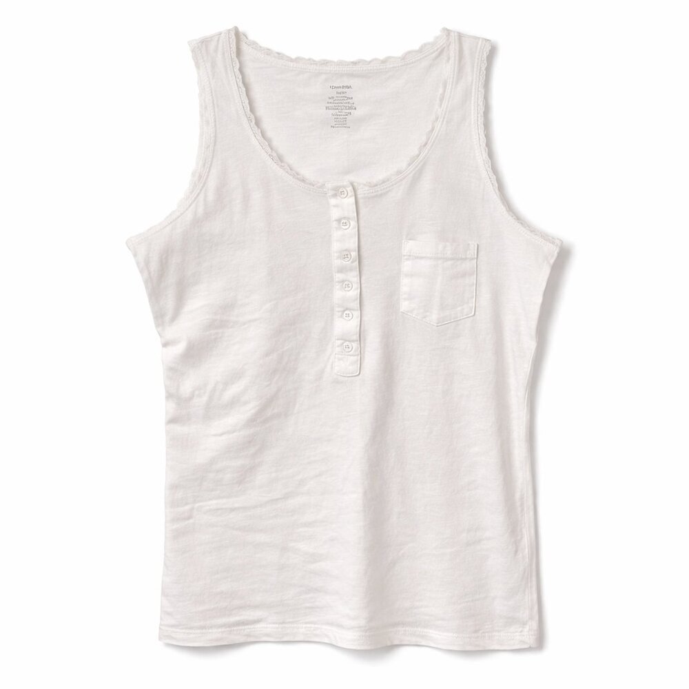 🦜 George Womens White Button-Front Lace Trim Tank Top - M